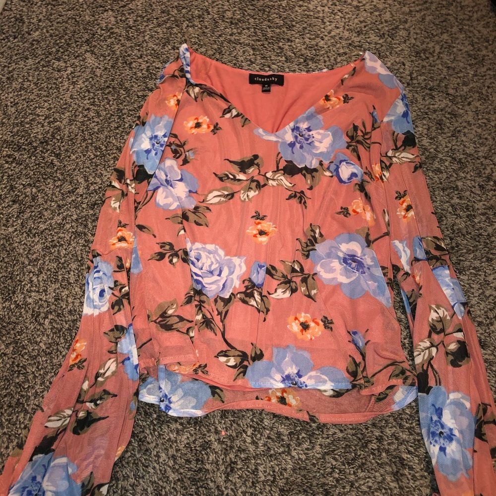Floral long sleeve bell sleeve top